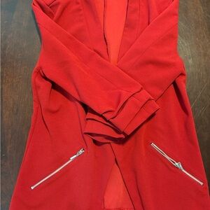 Red Blazer with Silver Zipper Accents